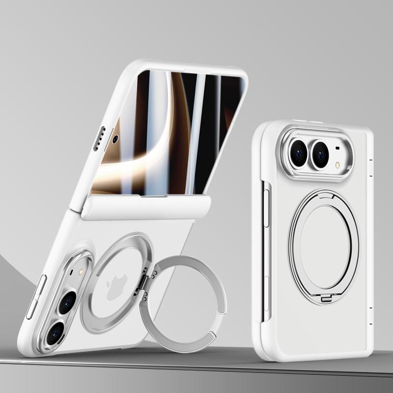 Compatible with iPhone Duo Shield Series Integrated HD Film Matte Frosted Magnetic Phone Case with 360-Degree Rotating Stand - White