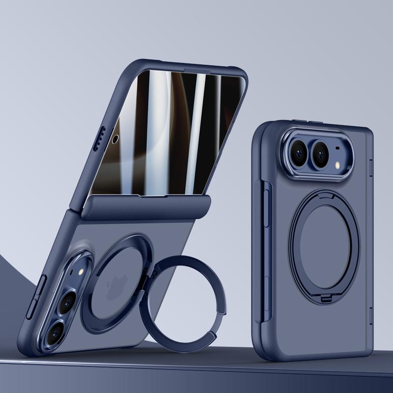 Compatible with iPhone Duo Shield Series Integrated Privacy Film Matte Frosted Magnetic Phone Case with 360-Degree Rotating Stand - Navy Blue