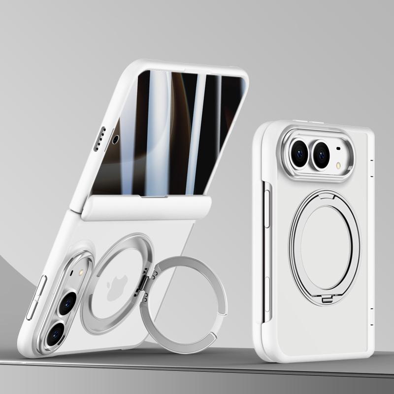 Compatible with iPhone Duo Shield Series Integrated Privacy Film Matte Frosted Magnetic Phone Case with 360-Degree Rotating Stand - White