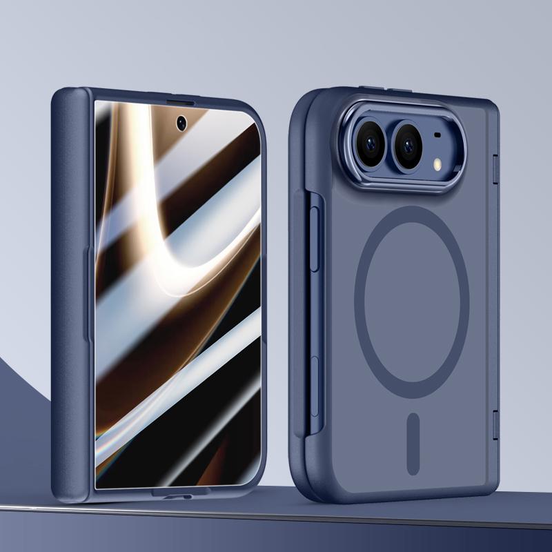 Compatible with iPhone Duo Shield Series Integrated HD Film Matte Frosted Magnetic Phone Case - Navy Blue