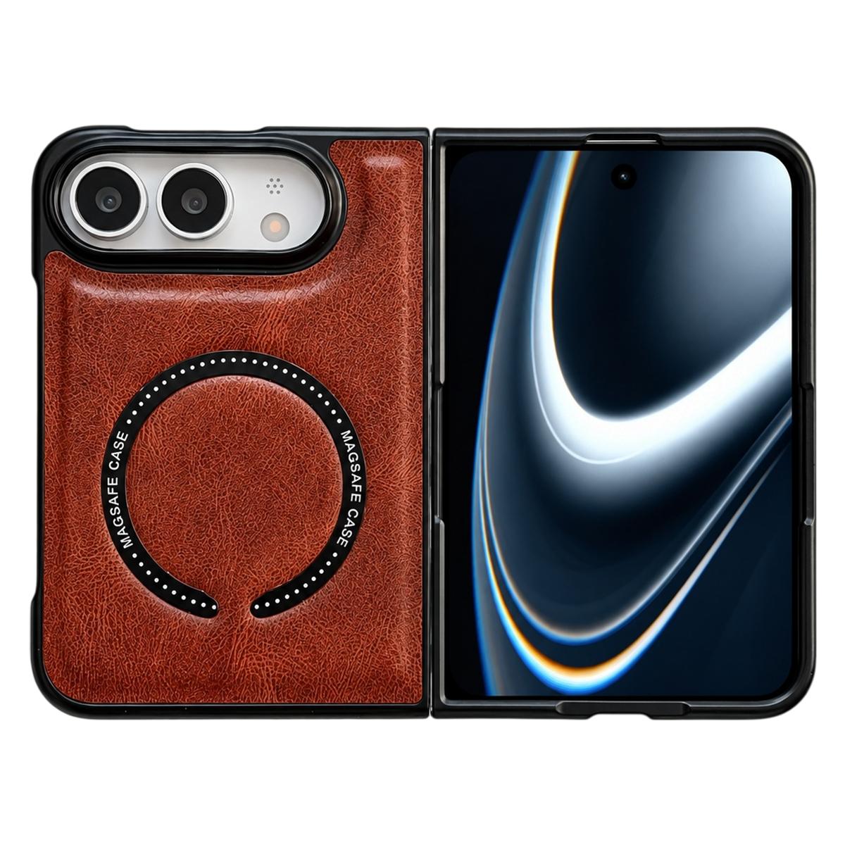 Compatible with iPhone Duo Crazy Horse Texture Magnetic Magsafe PU Phone Case - Red