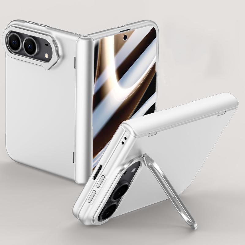 Compatible with iPhone Duo Crazy Series Integrated HD Film Skin Feel Center Axis Phone Case with Lens Holder - Silver