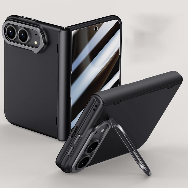 Compatible with iPhone Duo Crazy Series Integrated Privacy Film Skin Feel Center Axis Phone Case with Lens Holder - Black