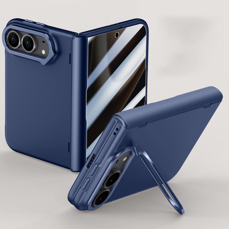 Compatible with iPhone Duo Crazy Series Integrated Privacy Film Skin Feel Center Axis Phone Case with Lens Holder - Navy Blue