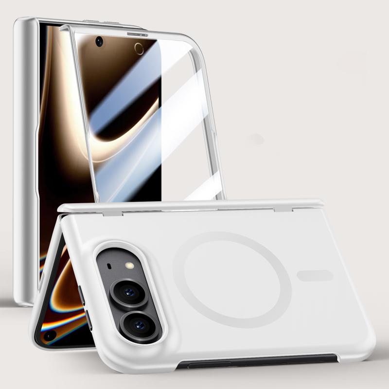 Compatible with iPhone Duo Crazy Series Integrated HD Film Skin Feel Center Axis Magnetic Phone Case - Silver