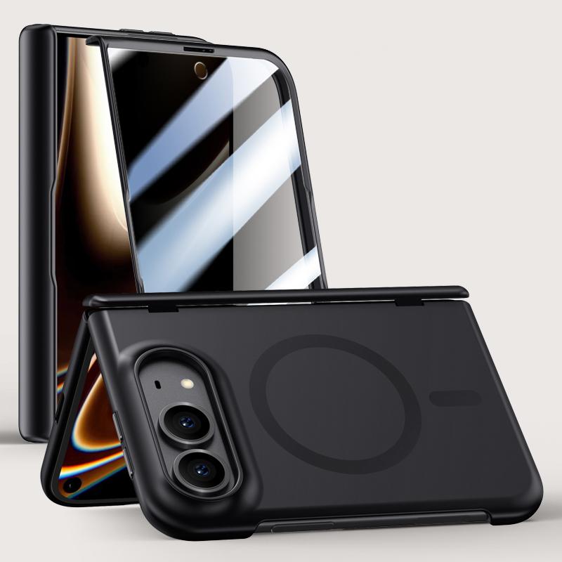 Compatible with iPhone Duo Crazy Series Integrated Privacy Film Skin Feel Center Axis Magnetic Phone Case - Black