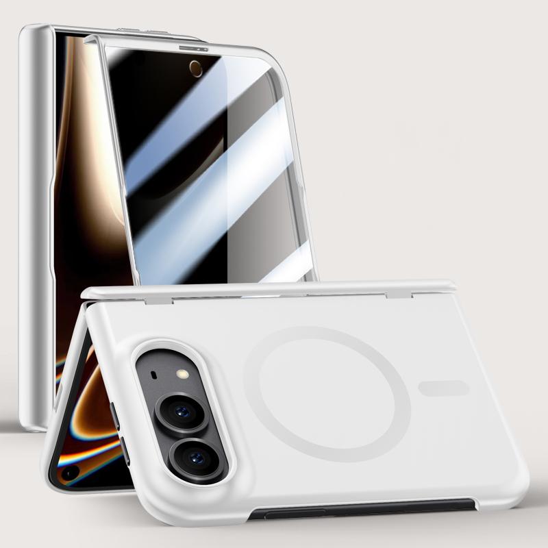 Compatible with iPhone Duo Crazy Series Integrated Privacy Film Skin Feel Center Axis Magnetic Phone Case - Silver