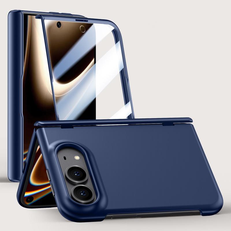Compatible with iPhone Duo Crazy Series Integrated HD Film Skin Feel Center Axis Phone Case - Navy Blue