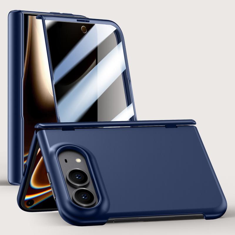 Compatible with iPhone Duo Crazy Series Integrated Privacy Film Skin Feel Center Axis Phone Case - Navy Blue
