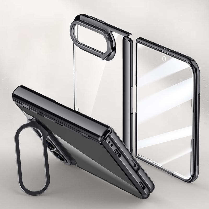 Compatible with iPhone Duo Icebreaking Series Integrated HD Film Electroplated Crystal Clear Center Axis Phone Case with Lens Holder - Black