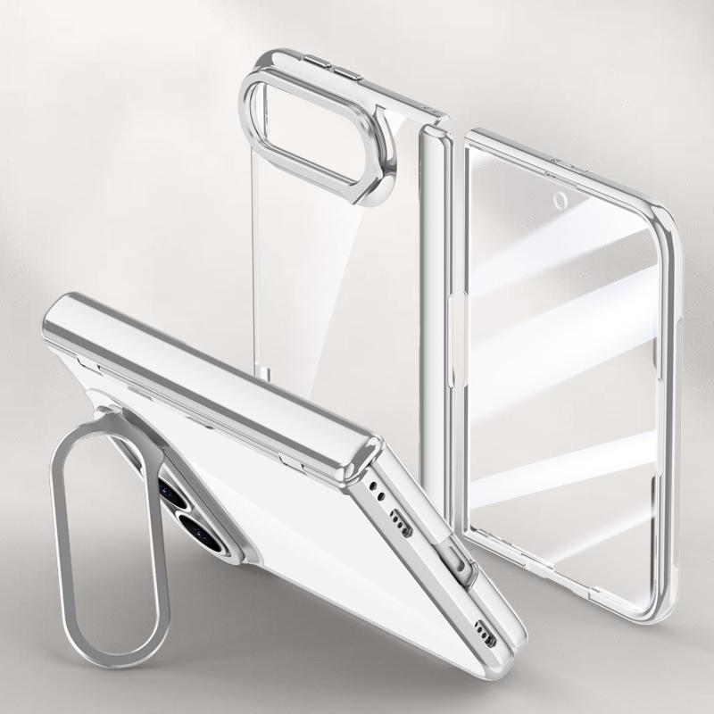 Compatible with iPhone Duo Icebreaking Series Integrated HD Film Electroplated Crystal Clear Center Axis Phone Case with Lens Holder - Silver