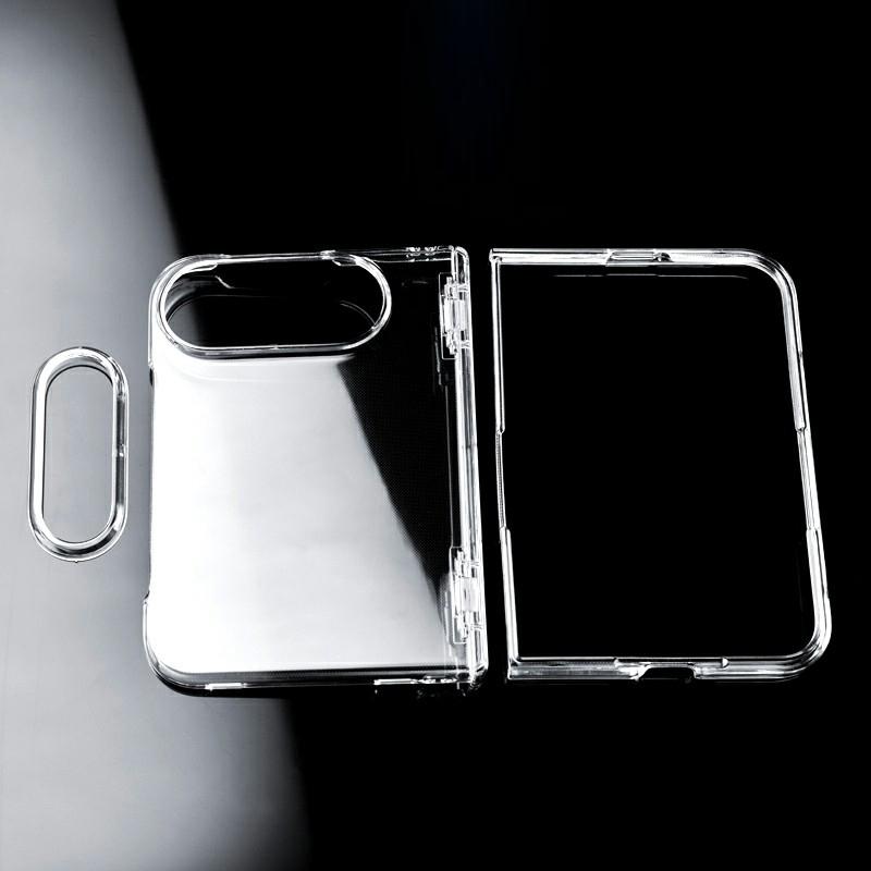 Compatible with iPhone Duo Clear Spring Hinge PC Shockproof Phone Case with Front Cover - Transparent