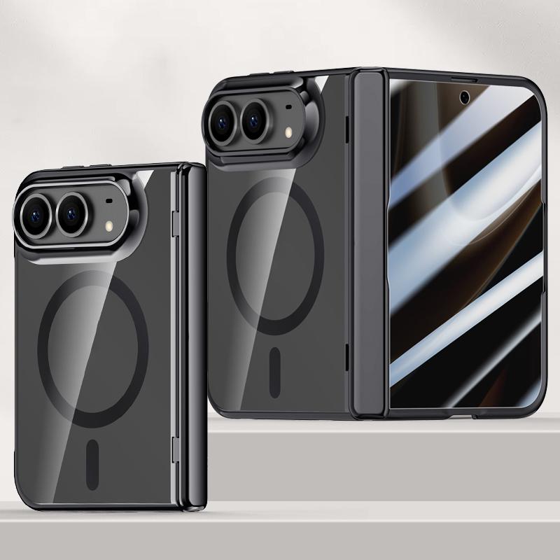 Compatible with iPhone Duo Icebreaking Series Integrated Privacy Film Electroplated Crystal Clear Center Axis Magnetic Phone Case - Black
