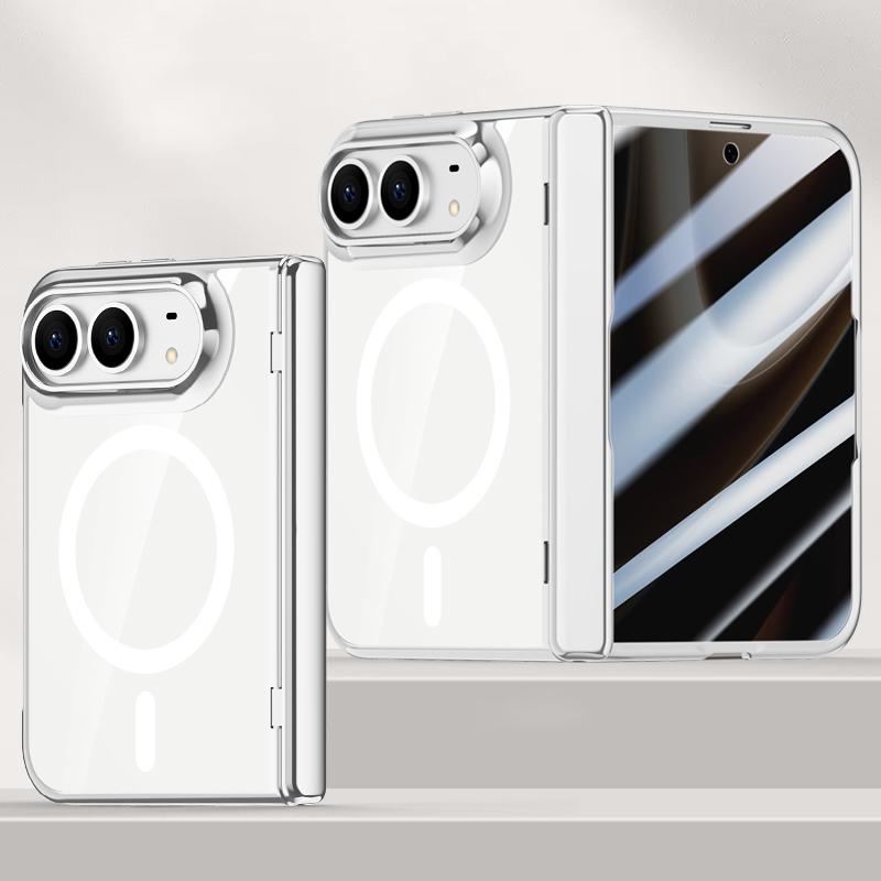 Compatible with iPhone Duo Icebreaking Series Integrated Privacy Film Electroplated Crystal Clear Center Axis Magnetic Phone Case - Silver