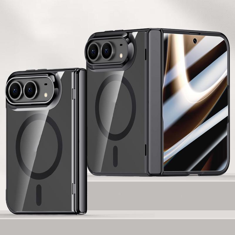 Compatible with iPhone Duo Icebreaking Series Integrated HD Film Electroplated Crystal Clear Center Axis Magnetic Phone Case - Black