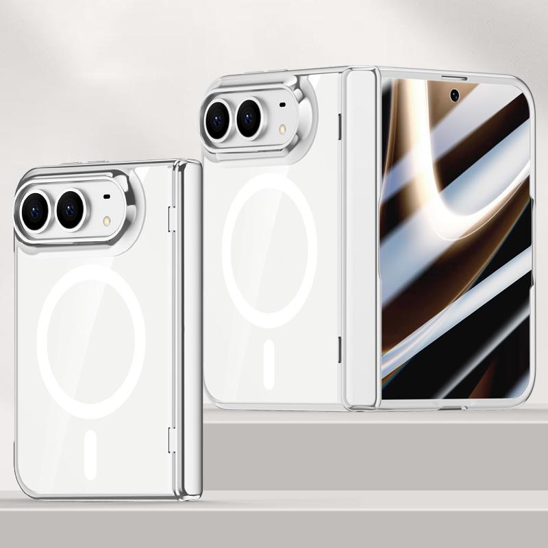 Compatible with iPhone Duo Icebreaking Series Integrated HD Film Electroplated Crystal Clear Center Axis Magnetic Phone Case - Silver