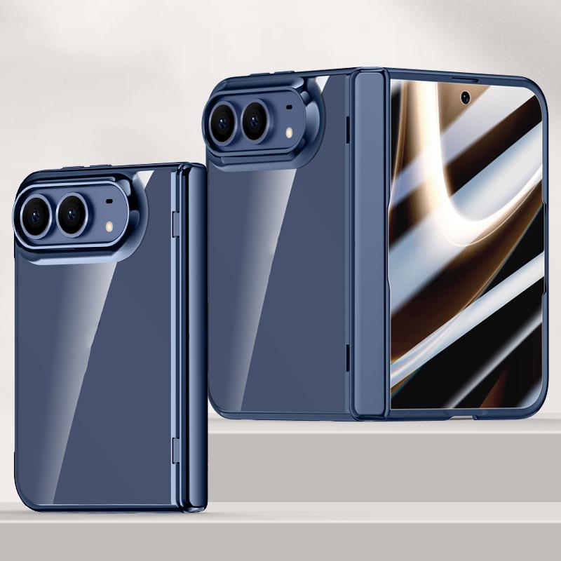 Compatible with iPhone Duo Icebreaking Series Integrated HD Film Electroplated Crystal Clear Center Axis Phone Case - Navy Blue