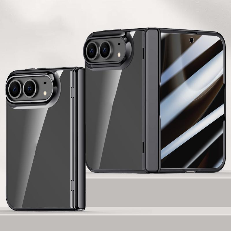 Compatible with iPhone Duo Icebreaking Series Integrated Privacy Film Electroplated Crystal Clear Center Axis Phone Case - Black
