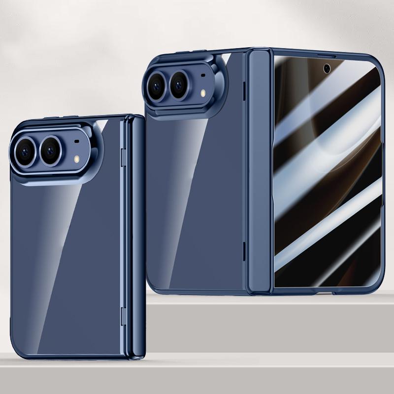 Compatible with iPhone Duo Icebreaking Series Integrated Privacy Film Electroplated Crystal Clear Center Axis Phone Case - Navy Blue