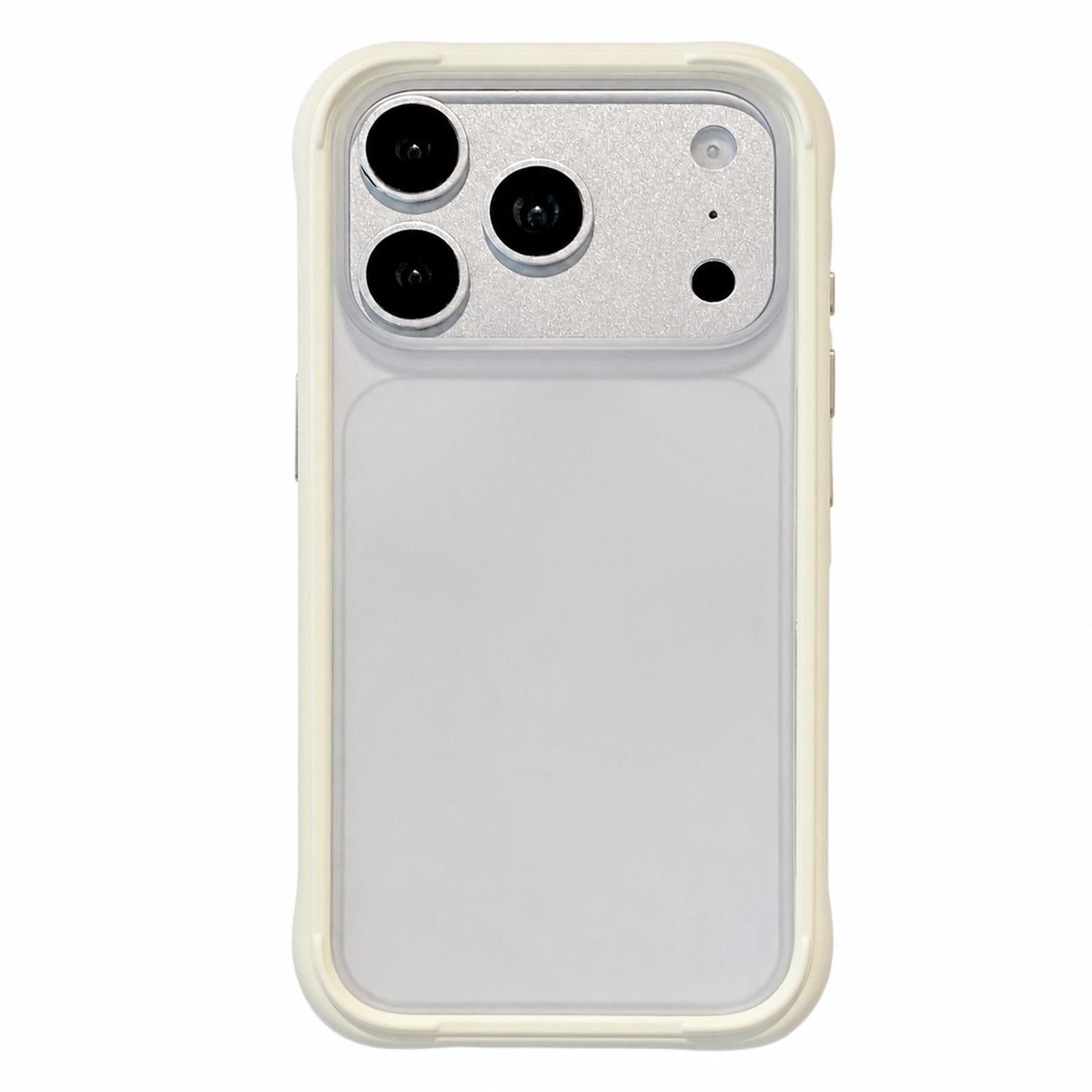 Compatible with iPhone 18 Pro Silicone Frame Bumper Frosted Back Panel Phone Case - White