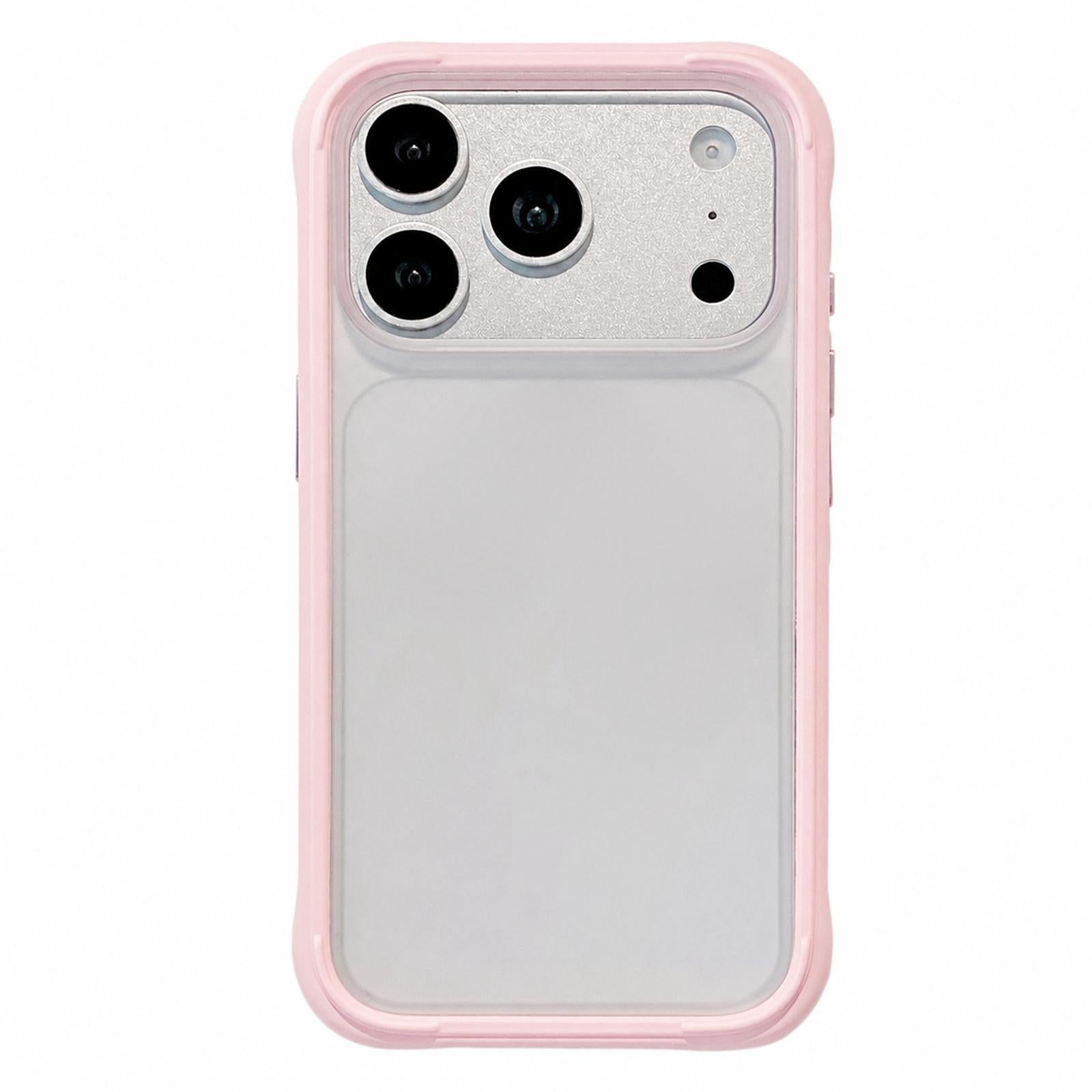 Compatible with iPhone 18 Pro Silicone Frame Bumper Frosted Back Panel Phone Case - Grey Pink
