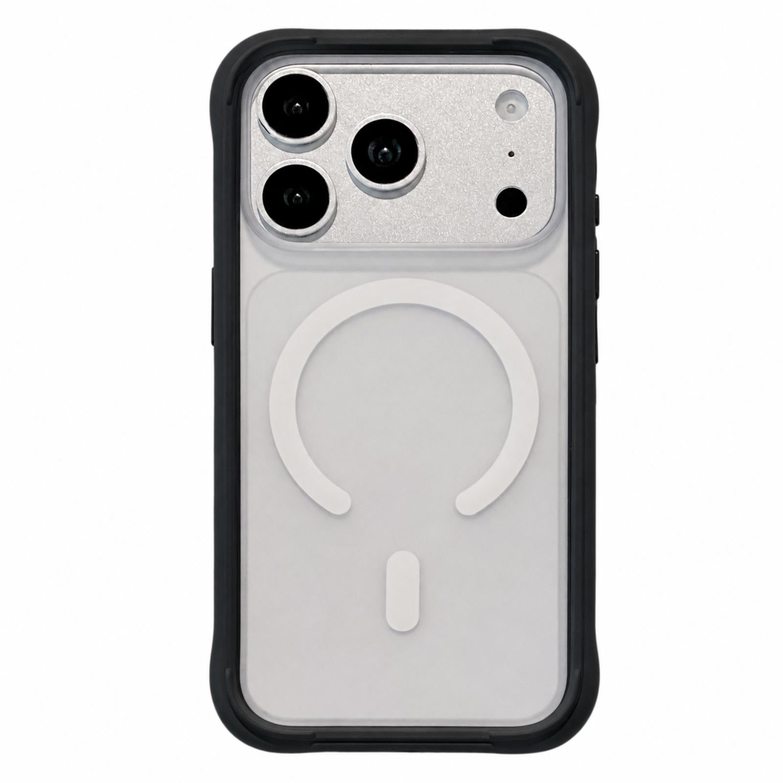 Compatible with iPhone 18 Pro Silicone Frame Bumper Magnetic Frosted Back Panel Phone Case - Black