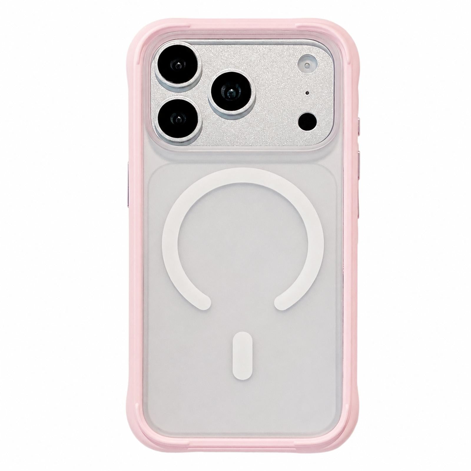 Compatible with iPhone 18 Pro Silicone Frame Bumper Magnetic Frosted Back Panel Phone Case - Grey Pink