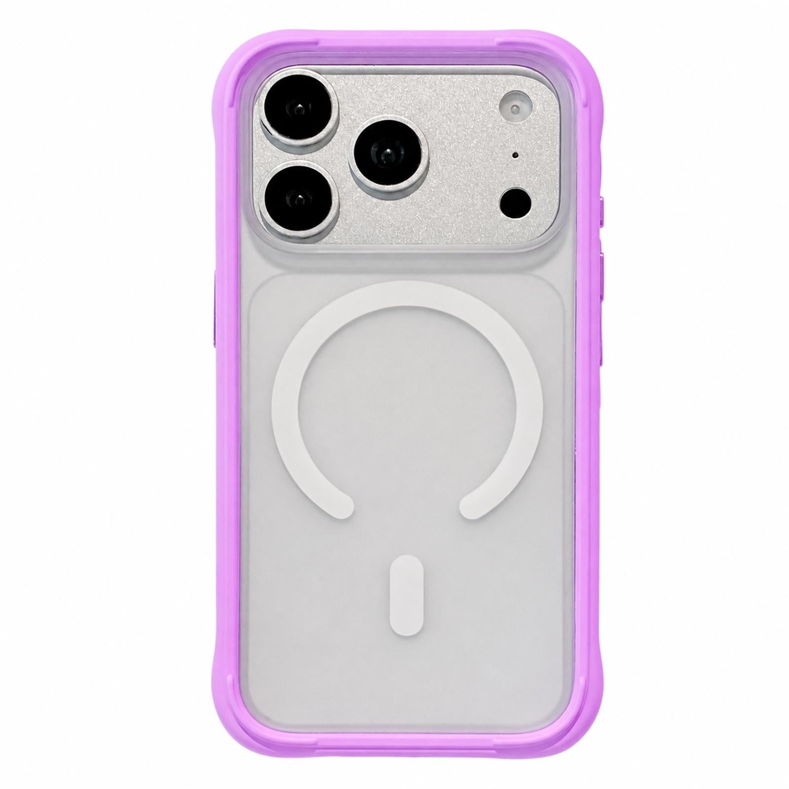 Compatible with iPhone 18 Pro Silicone Frame Bumper Magnetic Frosted Back Panel Phone Case - Purple