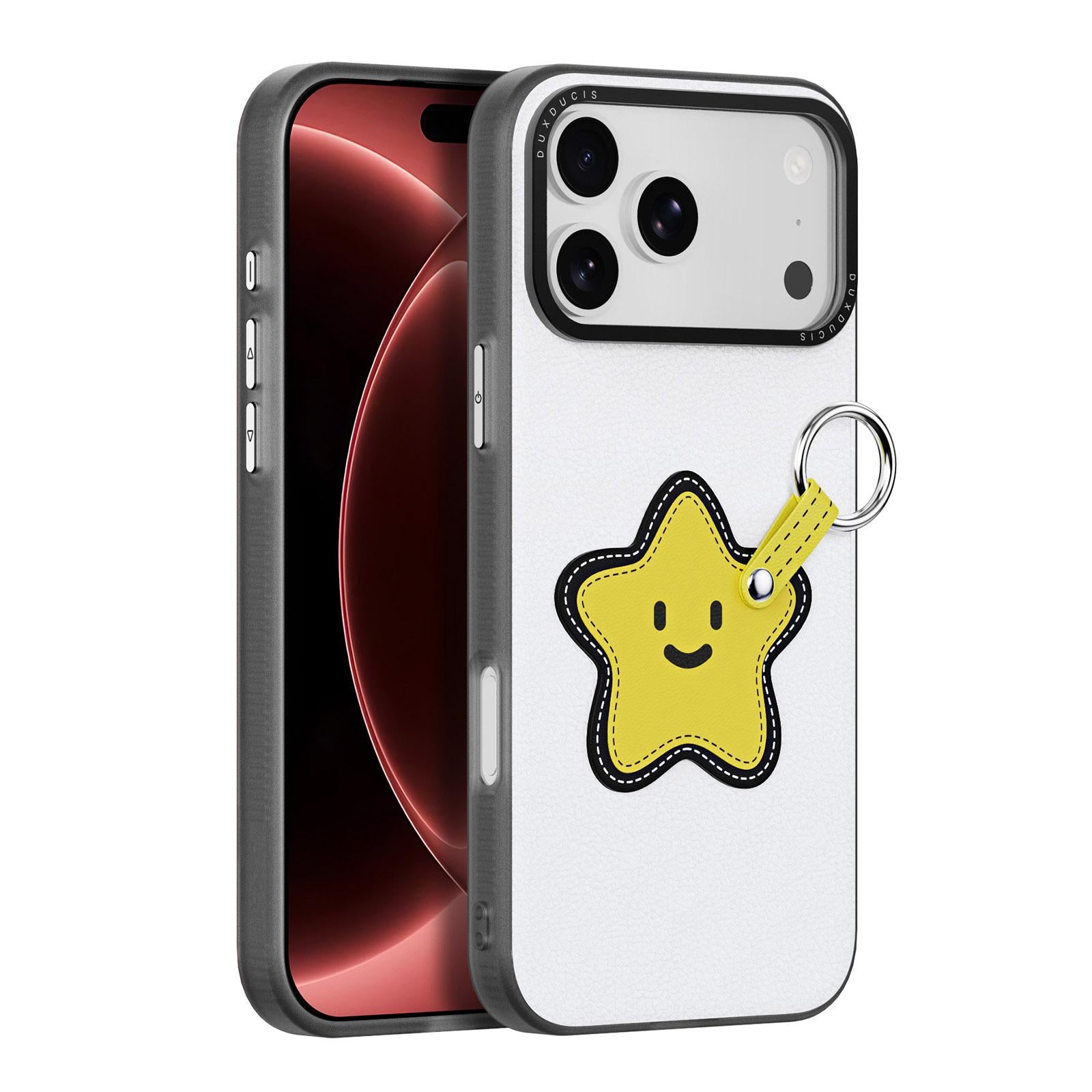 Compatible with iPhone 18 Pro & 17 Pro DUX DUCIS LUVY Series Ring Phone Case with Lanyard - Snow White Star