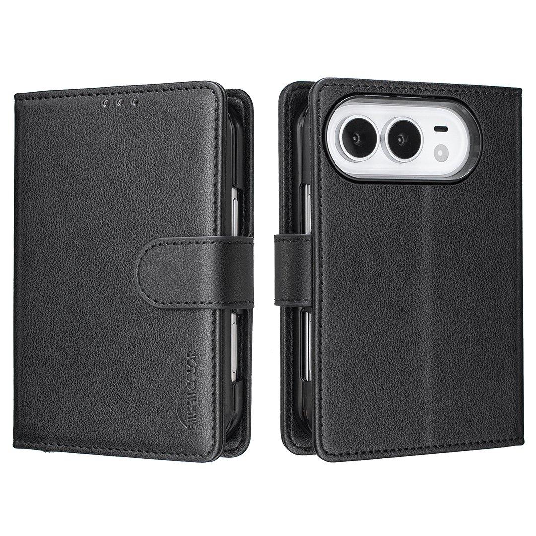 Compatible with iPhone Duo Litchi Texture RFID Anti-theft Leather Phone Case - Black