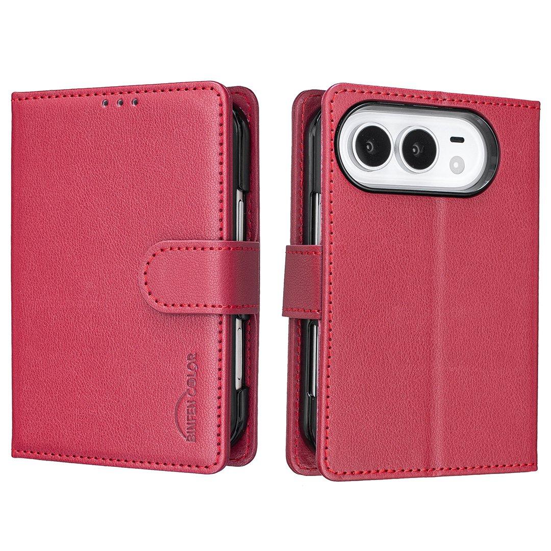 Compatible with iPhone Duo Litchi Texture RFID Anti-theft Leather Phone Case - Red