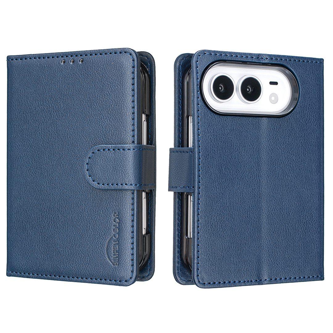 Compatible with iPhone Duo Litchi Texture RFID Anti-theft Leather Phone Case - Blue