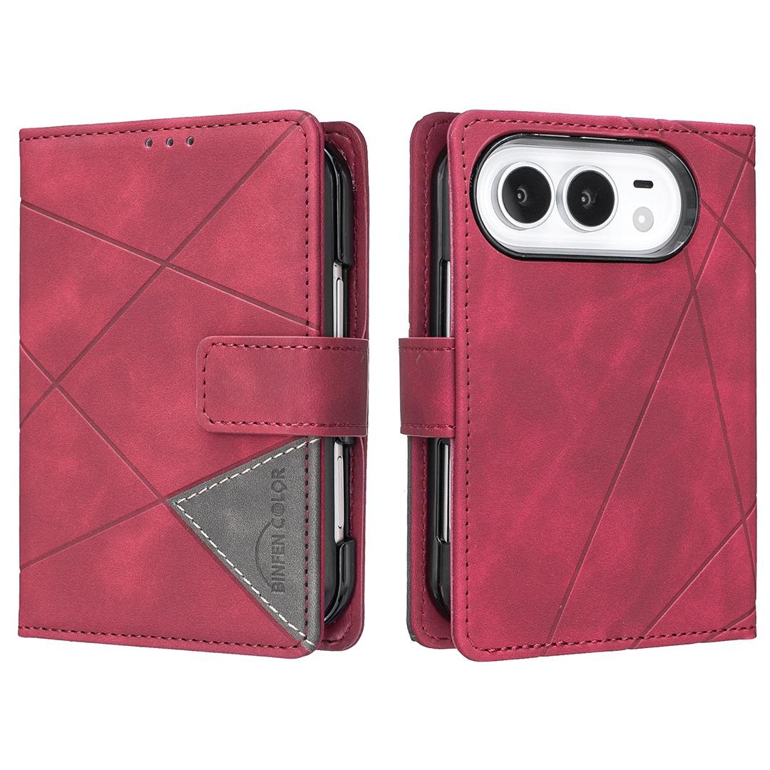 Compatible with iPhone Duo Magnetic Buckle Rhombus Texture Leather Phone Case - Red