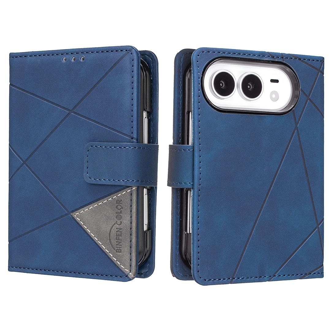 Compatible with iPhone Duo Magnetic Buckle Rhombus Texture Leather Phone Case - Blue