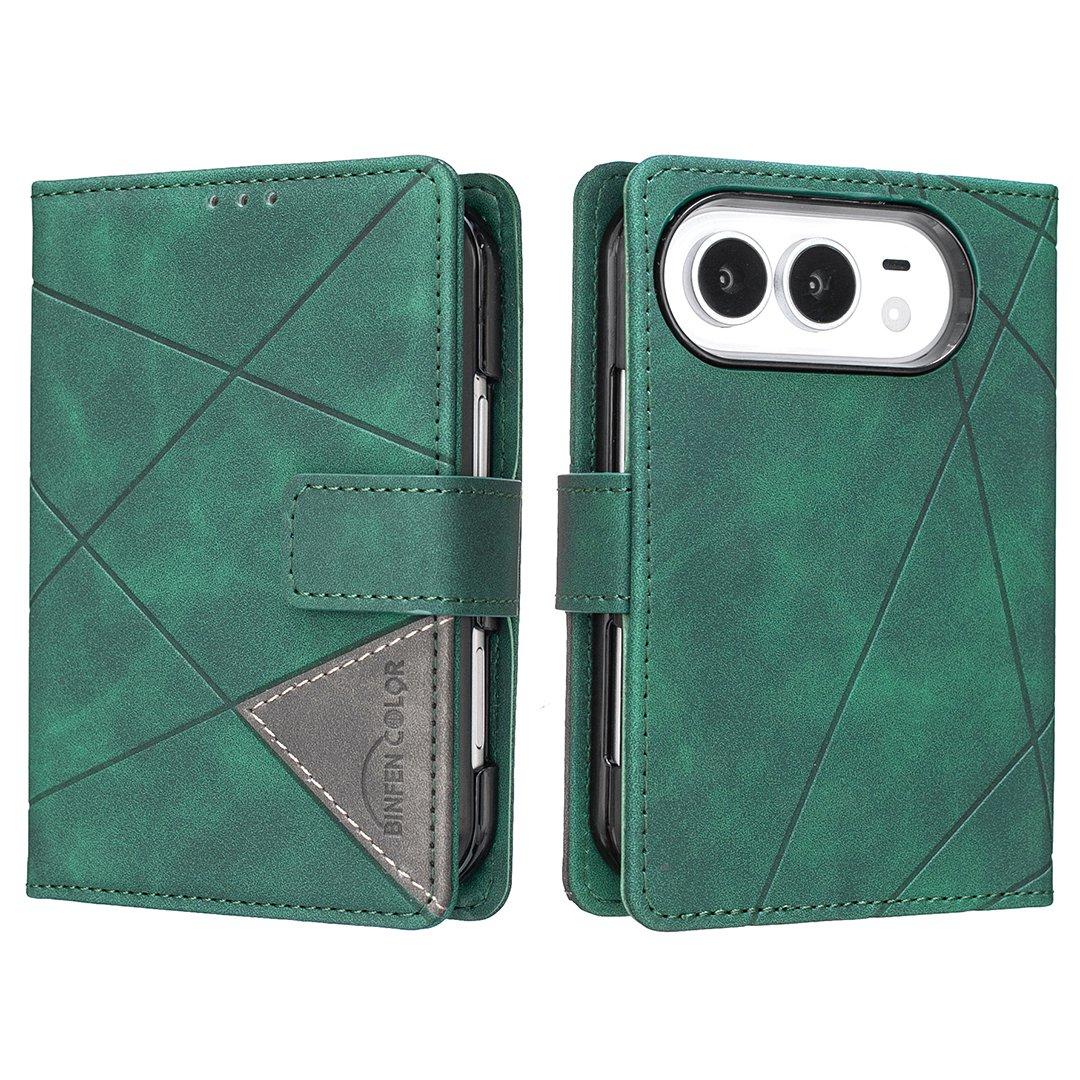 Compatible with iPhone Duo Magnetic Buckle Rhombus Texture Leather Phone Case - Green