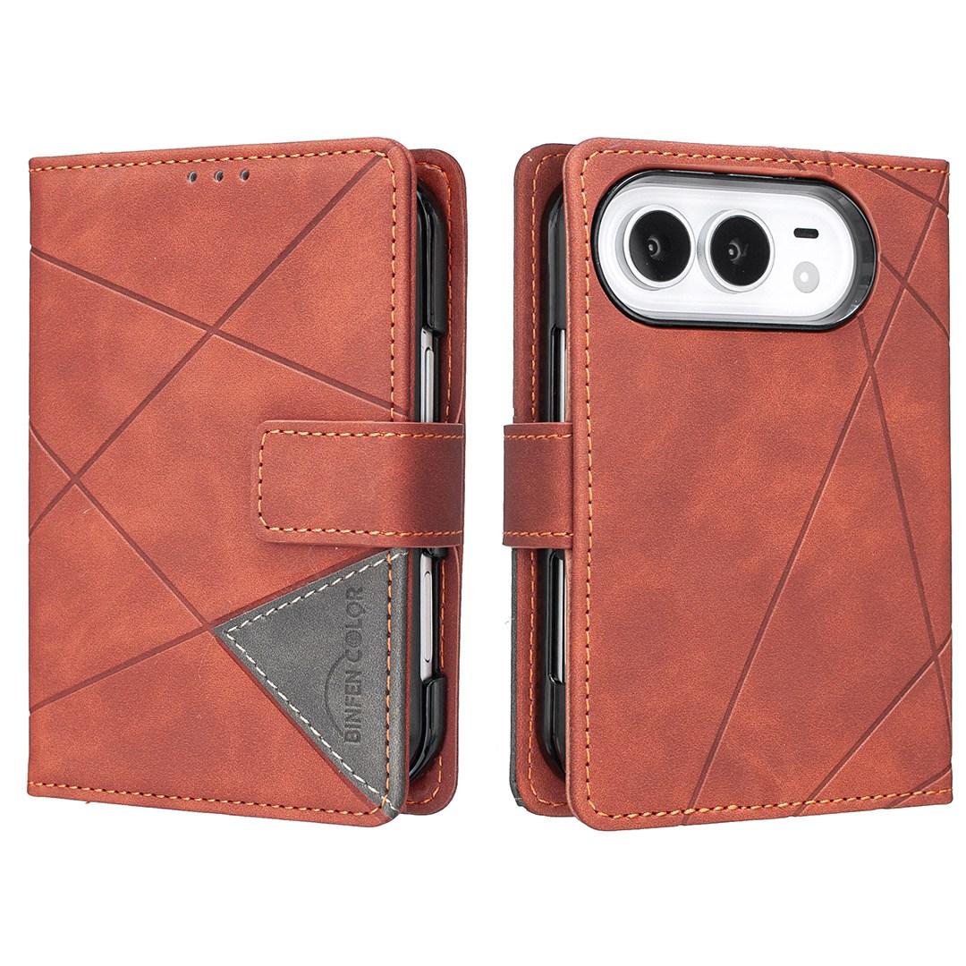 Compatible with iPhone Duo Magnetic Buckle Rhombus Texture Leather Phone Case - Brown