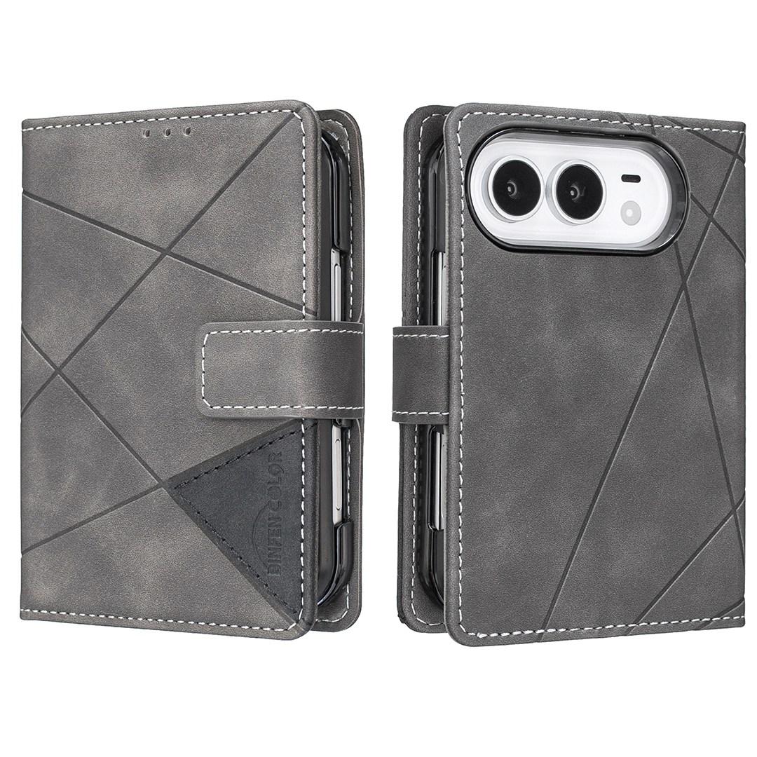 Compatible with iPhone Duo Magnetic Buckle Rhombus Texture Leather Phone Case - Grey