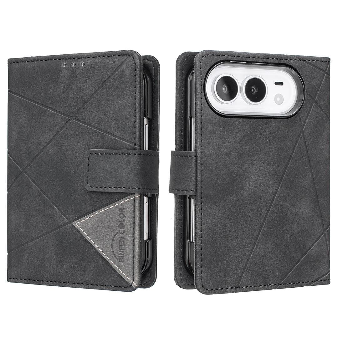 Compatible with iPhone Duo Magnetic Buckle Rhombus Texture Leather Phone Case - Black