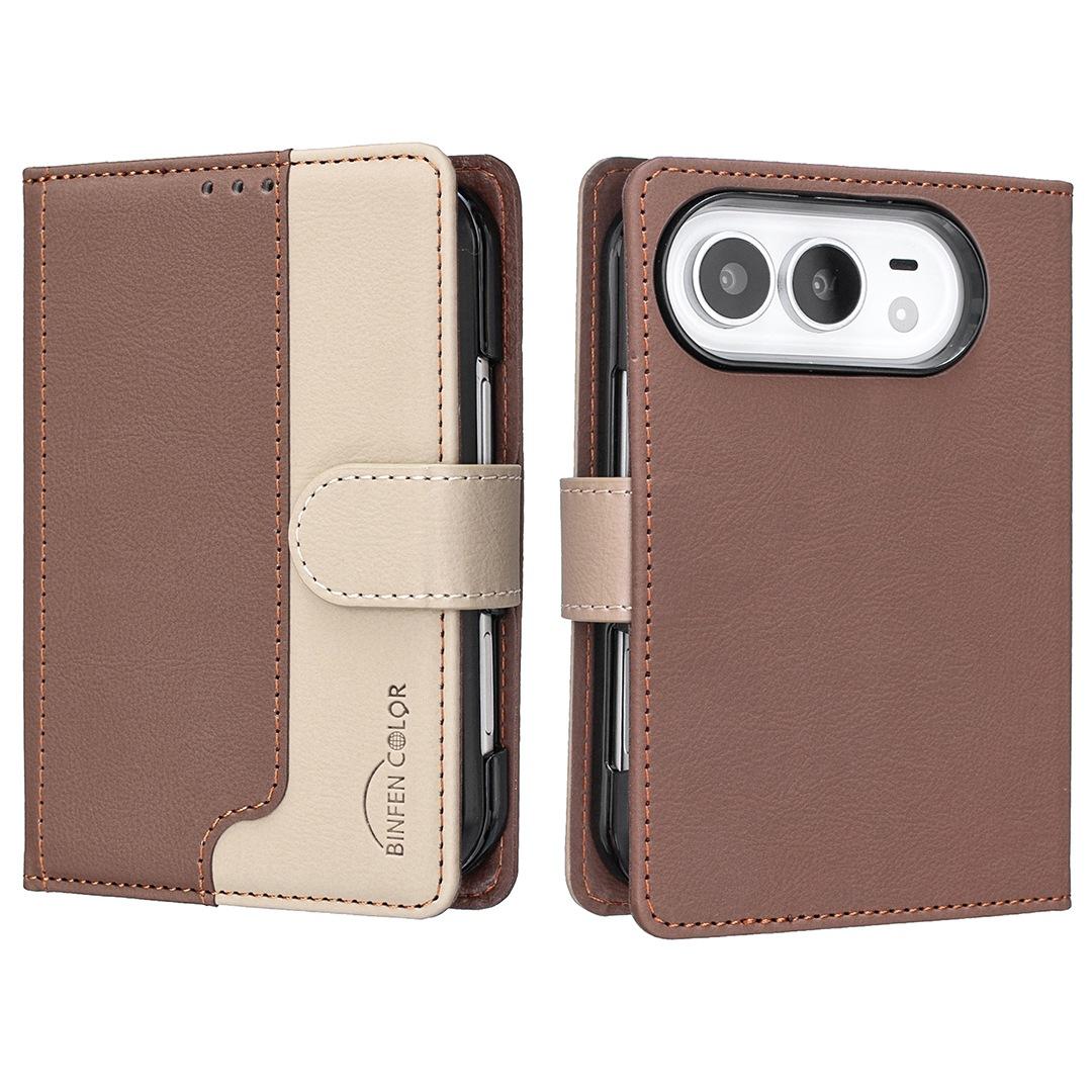 Compatible with iPhone Duo Color Matching RFID Anti-theft Leather Phone Case - Brown