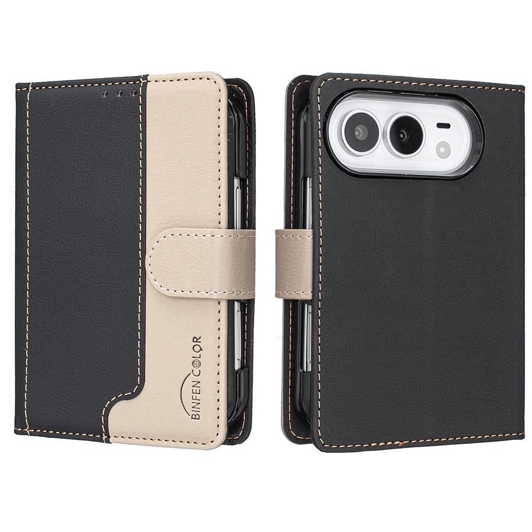 Compatible with iPhone Duo Color Matching RFID Anti-theft Leather Phone Case - Black