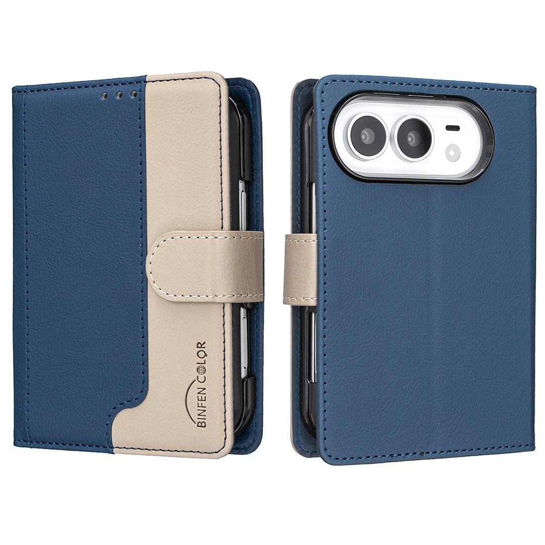 Compatible with iPhone Duo Color Matching RFID Anti-theft Leather Phone Case - Blue
