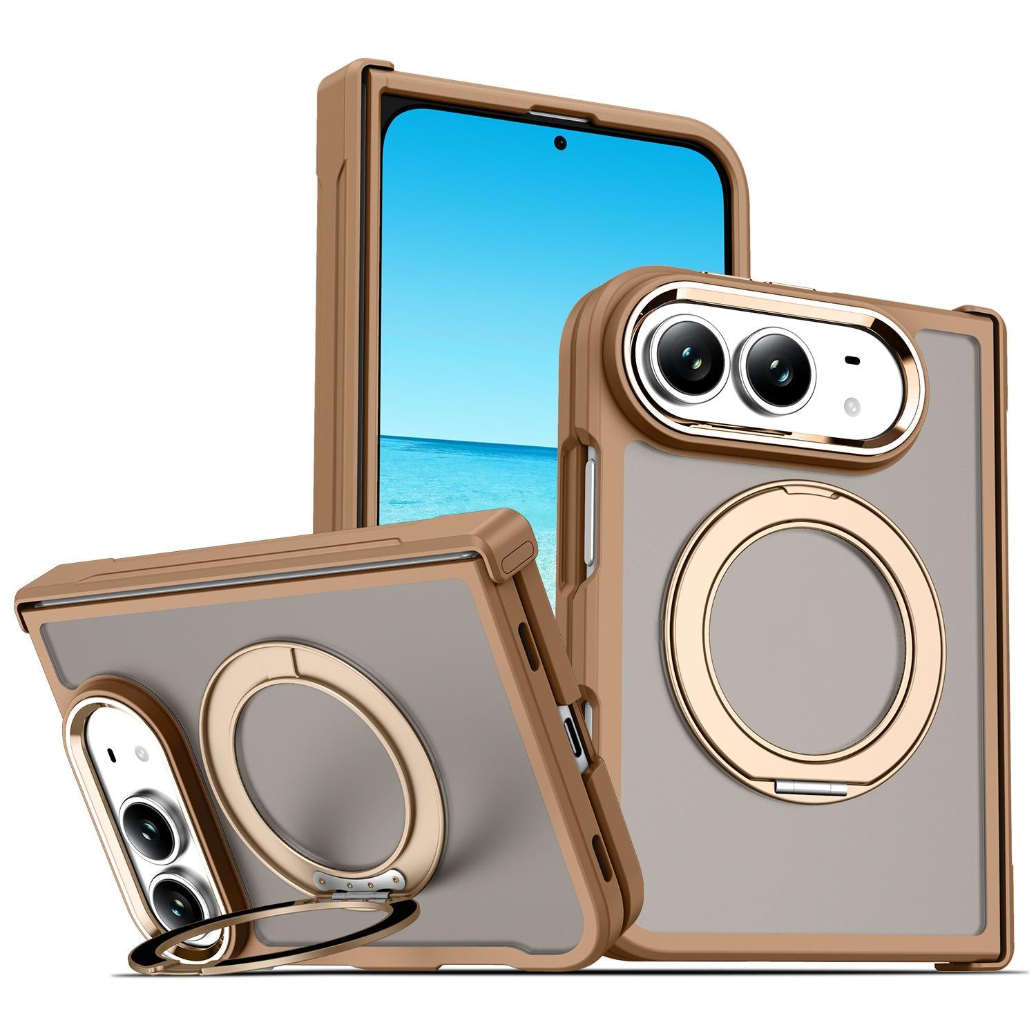 Compatible with iPhone Duo XDcase Armor-style Hinge Protection Magnetic Ring Holder Phone Case - Desert Gold
