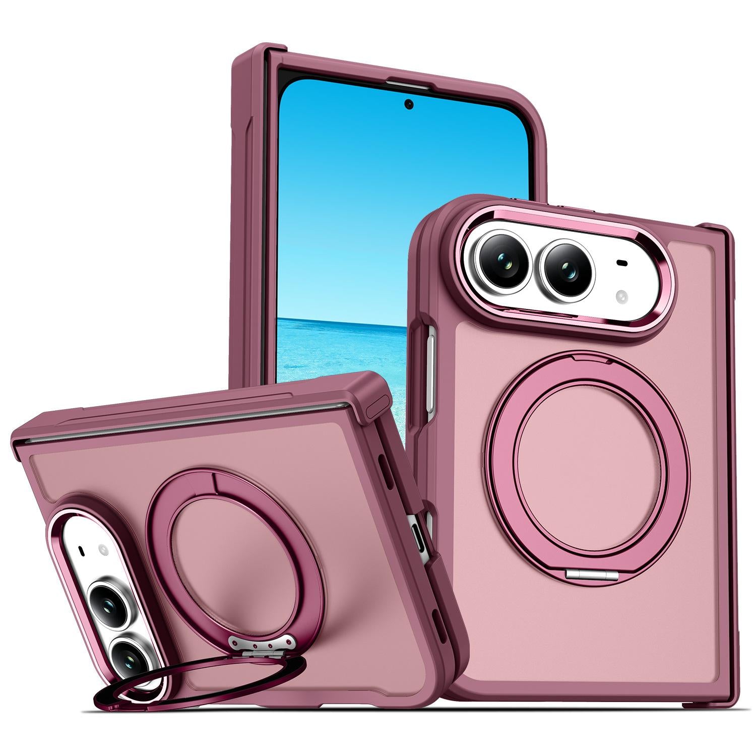 Compatible with iPhone Duo XDcase Armor-style Hinge Protection Magnetic Ring Holder Phone Case - Cherry Red