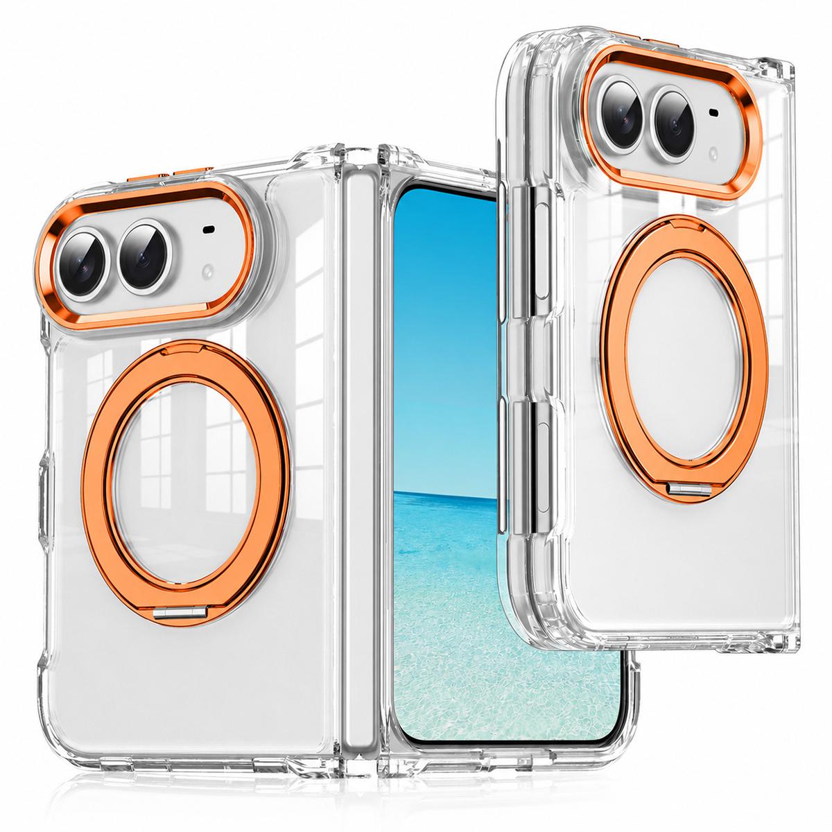 Compatible with iPhone Duo XDcase Transparent Acrylic Magnetic Rotating Holder Phone Case - Orange