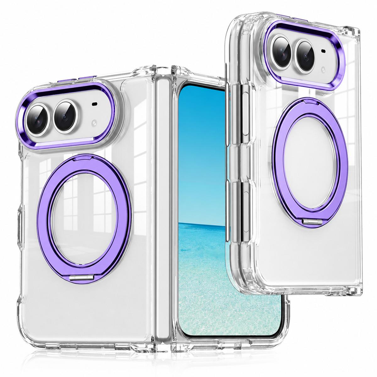 Compatible with iPhone Duo XDcase Transparent Acrylic Magnetic Rotating Holder Phone Case - Midnight Purple