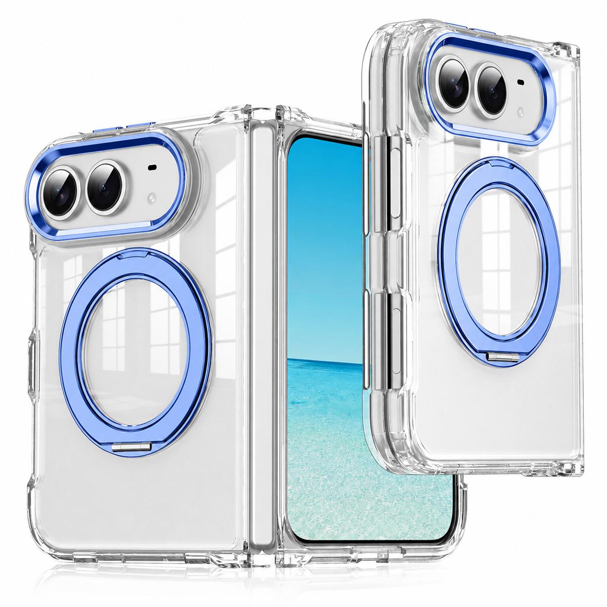 Compatible with iPhone Duo XDcase Transparent Acrylic Magnetic Rotating Holder Phone Case - Blue