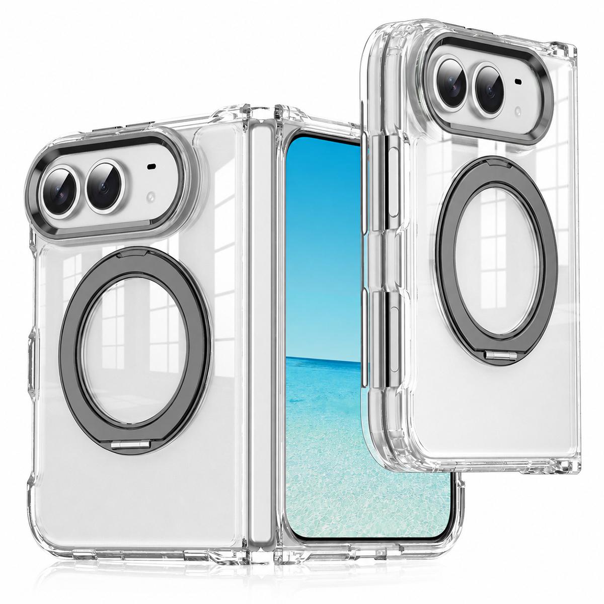 Compatible with iPhone Duo XDcase Transparent Acrylic Magnetic Rotating Holder Phone Case - Black