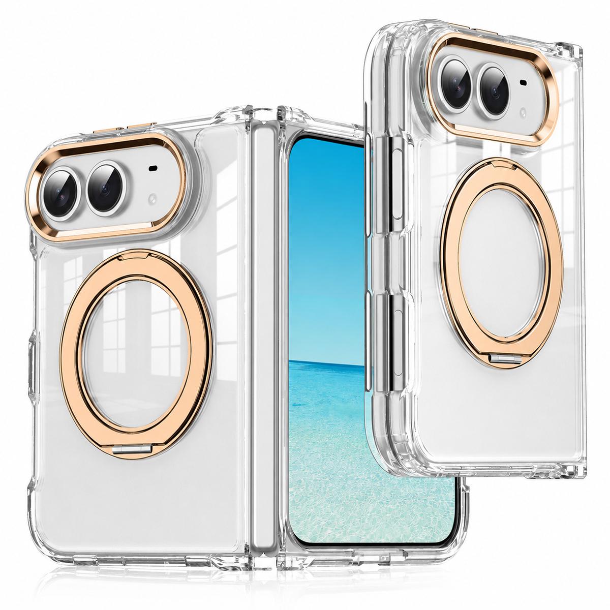 Compatible with iPhone Duo XDcase Transparent Acrylic Magnetic Rotating Holder Phone Case - Gold