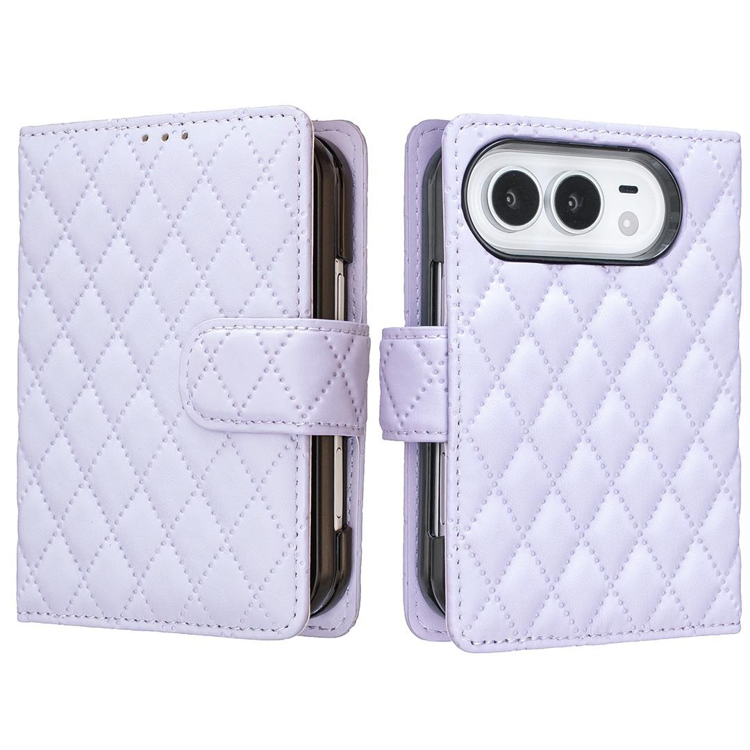 Compatible with iPhone Duo Diamond Lattice Wallet Flip Leather Phone Case - Purple