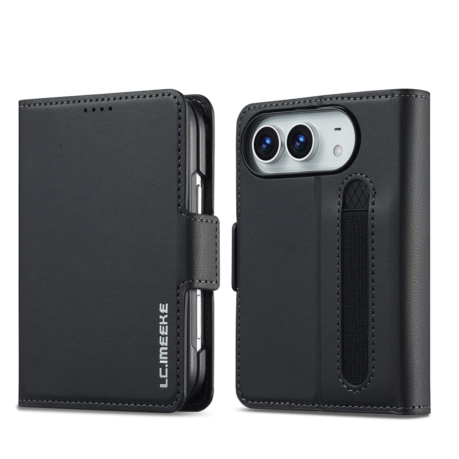 Compatible with iPhone Duo LC.IMEEKE L1 Series Frosted Fine Texture PU Phone Case with Pen Slot, Pen Not Included - Black